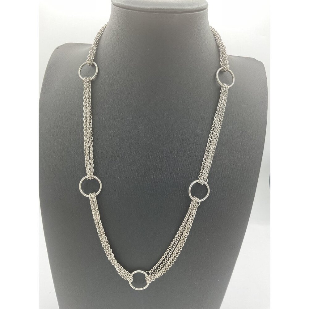 Layered Silver-Tone Chain Necklace With Circle Accents